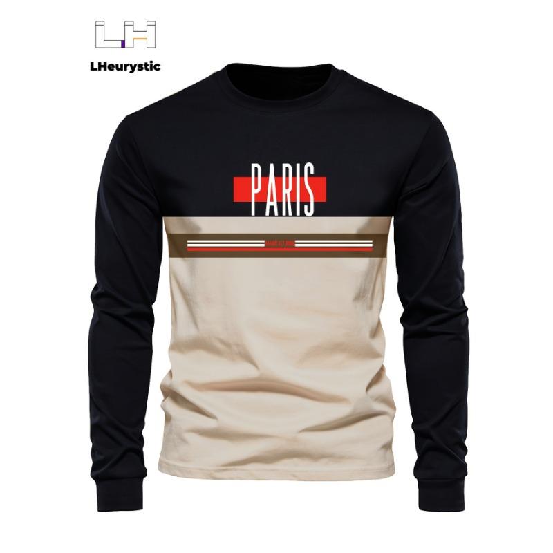 Men's 3D digital color block printed long sleeved T-shirt - casual sports round neck