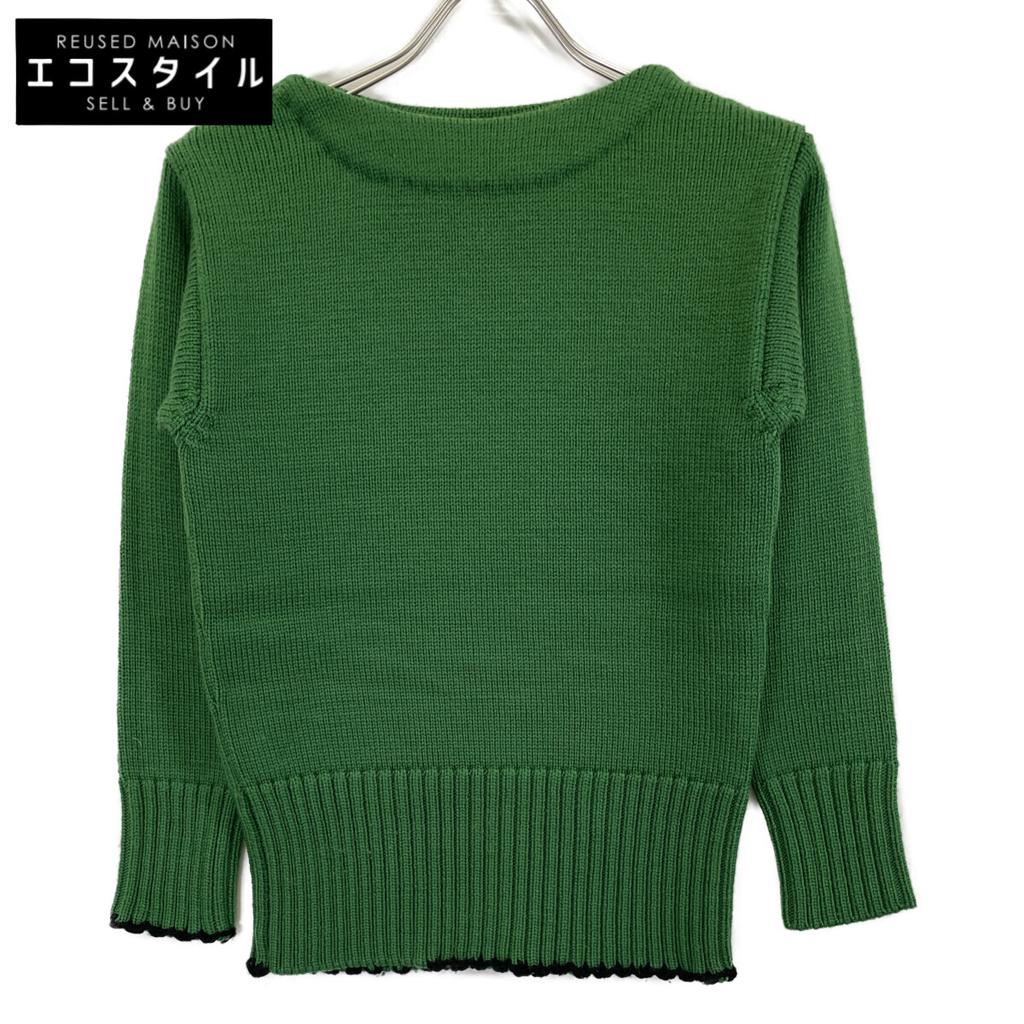 Maison Margiela Green 100% Wool Boat Neck Long Sleeve Knit Tops S greenUsed