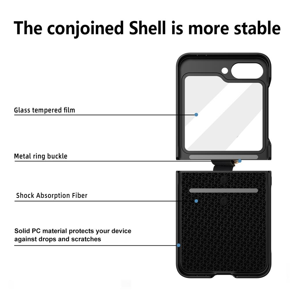 For Samsung Galaxy Z Flip7 FE 5G/Z Flip6 5G Case Skin-Touch Ring Holder Kickstand PC Phone Cover with Rear Screen Film