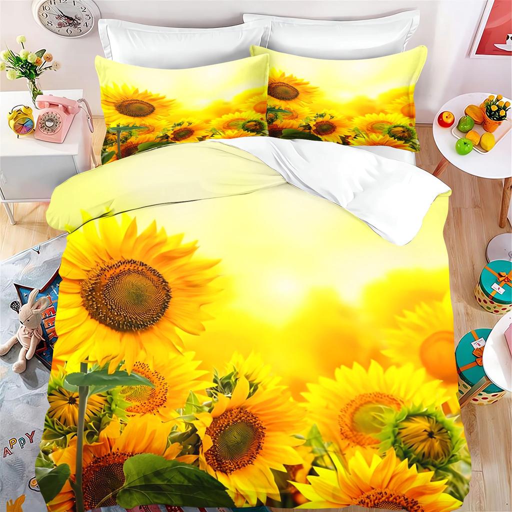3D Bright Sunflower Duvet Cover Set Yellow Floral Bedding Set Soft Microfiber Quilt Cover with Pillowcases Farmhouse Bedroom