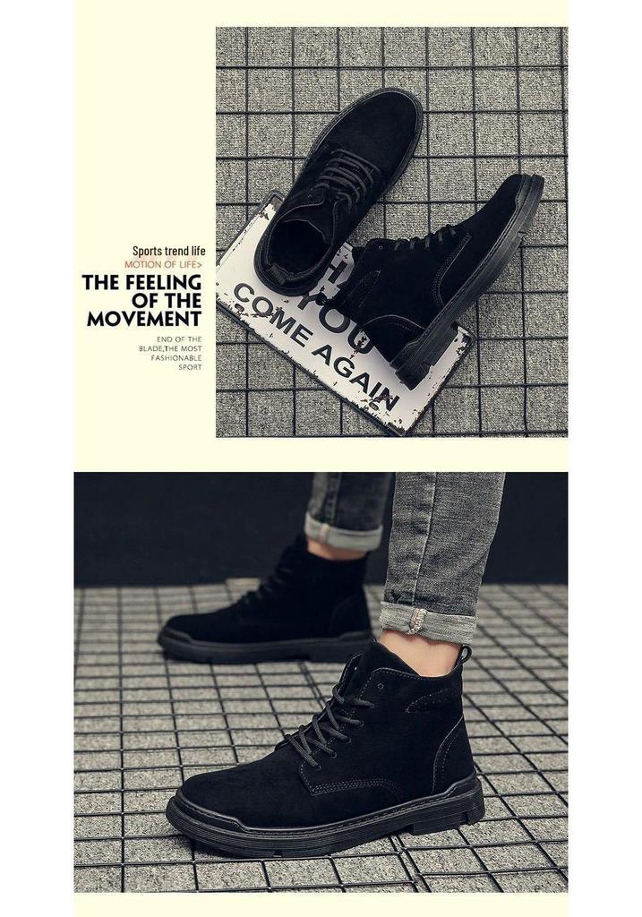 Men's Autumn/Winter Lace-up High-top Velvet Martin Boots - Casual Flat Bottom Trendy Style