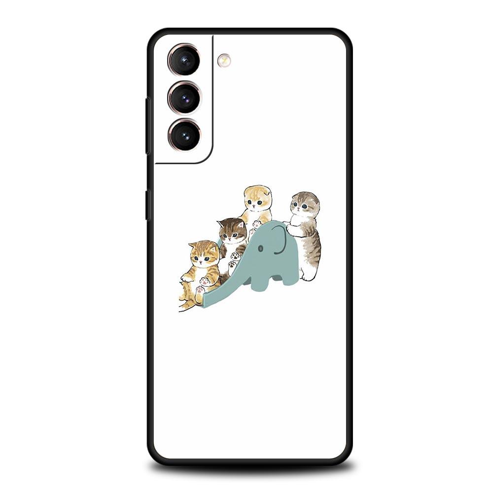 Cute Animals Cat Cartoon Phone Case For Samsung Galaxy S26 Ultra S25 Plus S24 FE S23 S22 5G S21 S20 Cover Black Soft