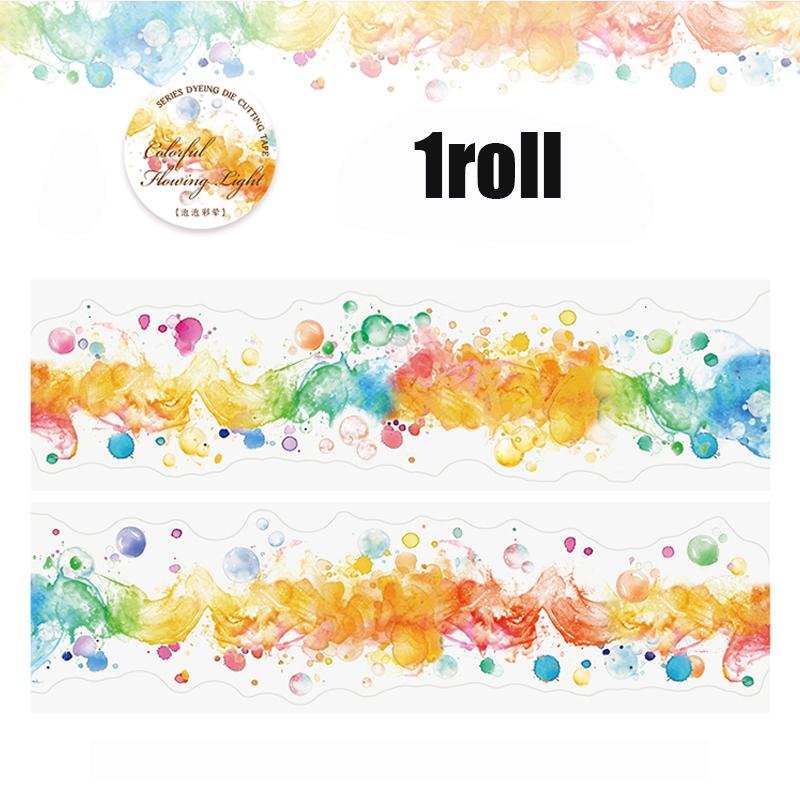 1Roll Rainbow Gradient Die-Cut PET Tape for Scrapbooking DIY Journal Collage Art Phone Case Notebook Decoration Gift Craft