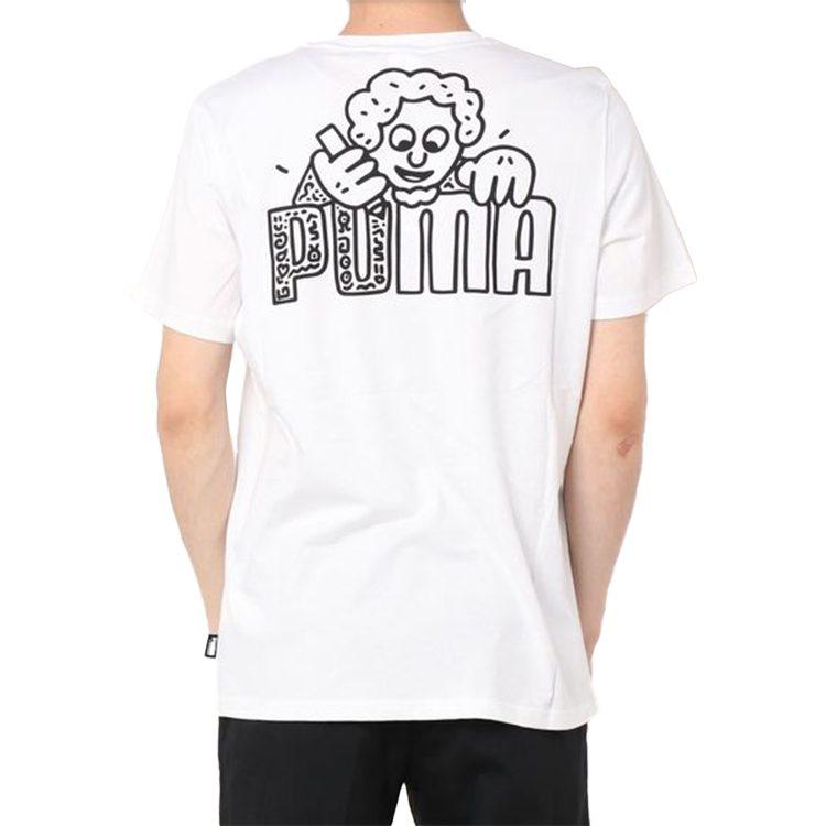 Puma X Mr Doodle T Shirts Men's White Crew Neck Moderate Straight Fit 598641-02