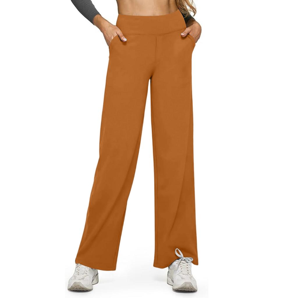 Women's Casual High-waisted Straight-leg Pants, Loose Pocket Yoga Pants