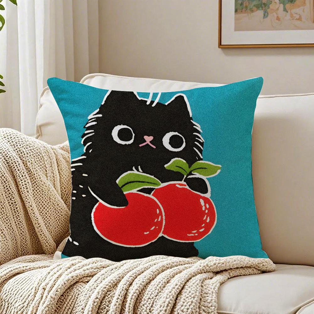 Hand Drawn Cartoon Happy Cat Cushion Cover Pillowcase Antidustmite living Room Sofa Decor Cushion Room