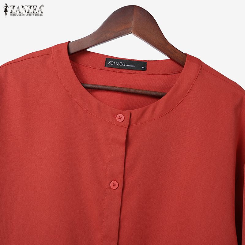 ZANZEA Women Casual Round Neck Solid Color Loose 3/4 Sleeve Blouse