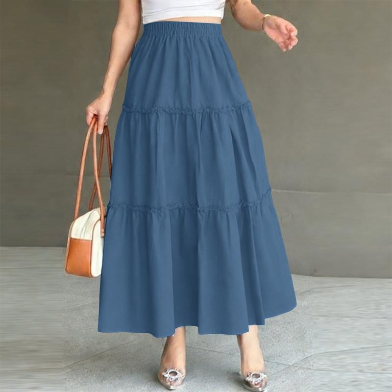 ZANZEA Women Casual Elastic Waist Solid Color Loose Long Skirts