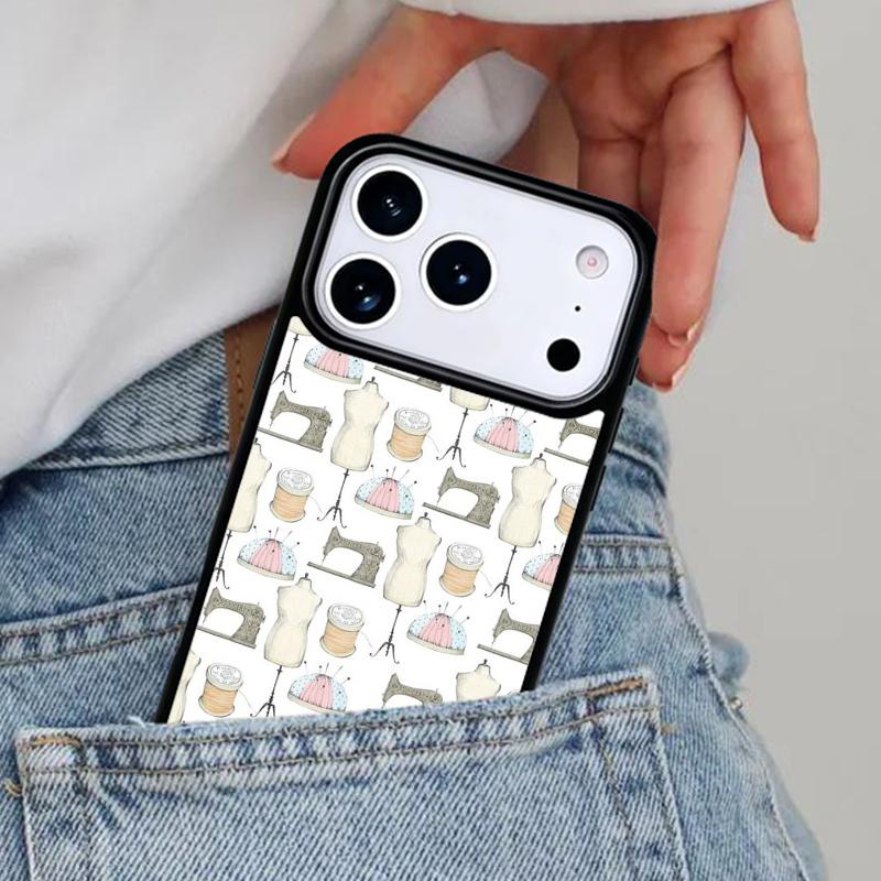 sewing machine tailor elements pattern soft Phone Case for iPhone 17ProMax 12 13 14 15 16e 17 Pro Max Plus Air Cover