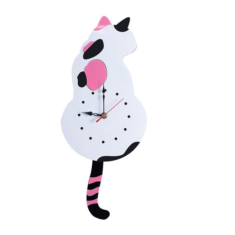 Wall Clock Creative DIY Cat Acrylic Wall Clock with Swing Tail Pendulum for Living Room Bedroom Kitchen Home Décor