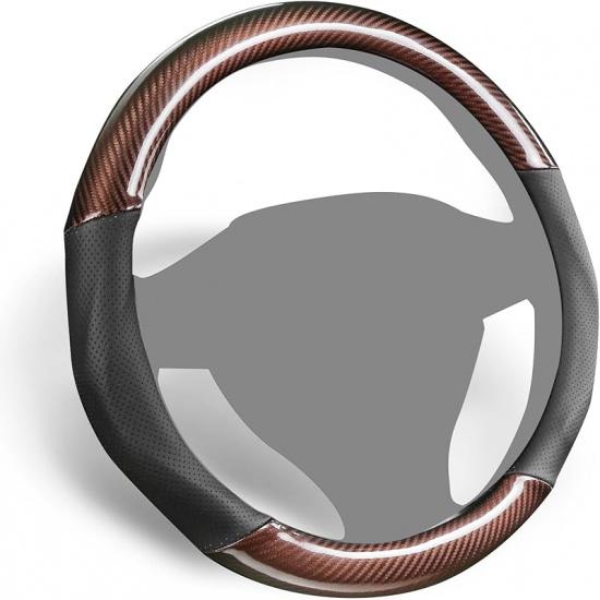 ALEMODR Black Carbon Fiber Leather Steering Wheel Cover Universal 15 inch