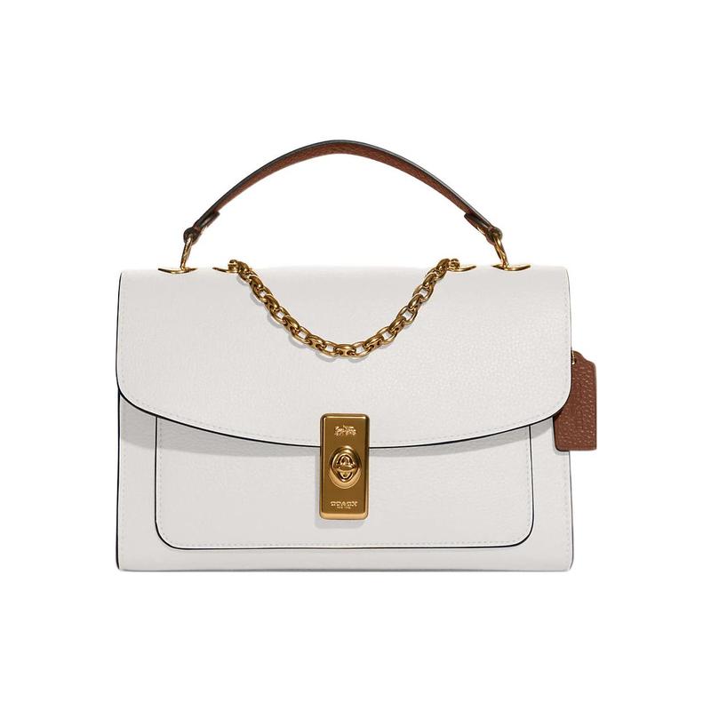 

COACH shoulder bag Lane 26 built-in multifunctional pocket turn-lock flip chain pebbled leather underarm accordion crossbody medium size women s white білий