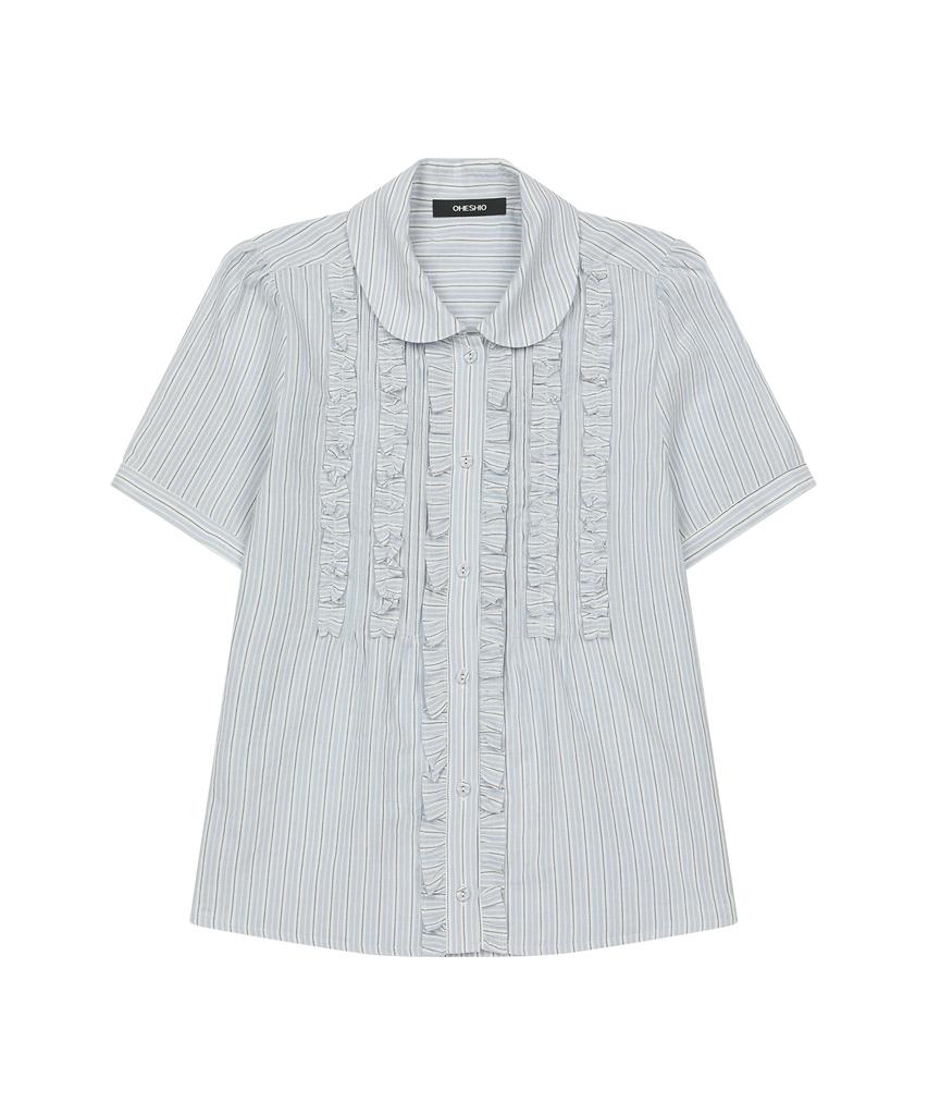 Ohesio Round Collar Frill Blouse, Stripe