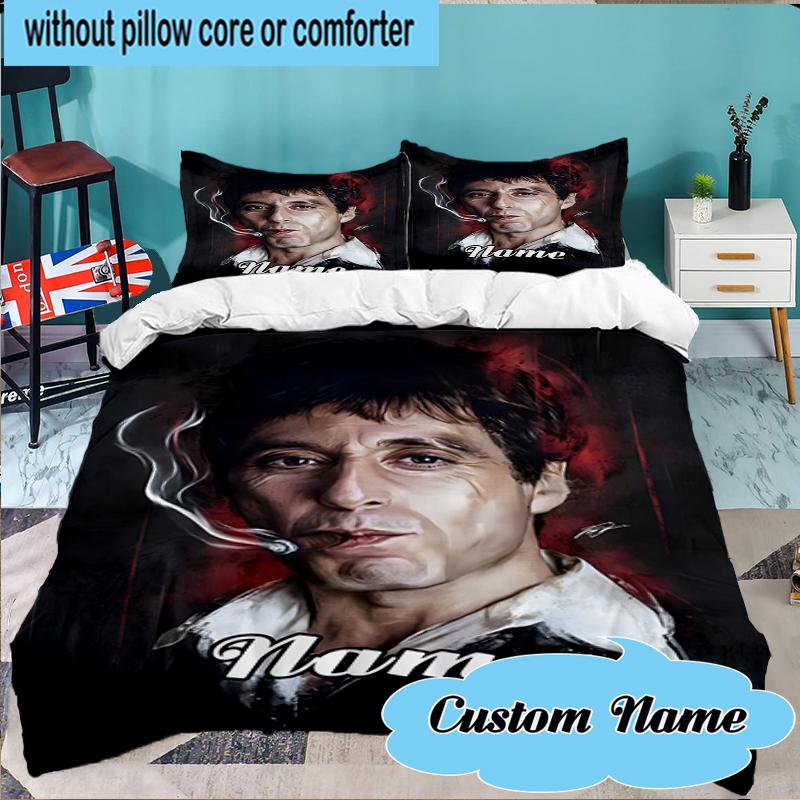 Custom Name Scarface Bedding Set 3pcs, Bedding Set Including 1pc Duvet Cover And 2pcs Pillowcases for Bedroom, Dormitory Gift