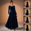 Women's Velvet Maxi Dres Casual Crew Neck Long Sleeve A-Line Swing Dress Fall Cocktail Party Formal Dress for Wedding Guest