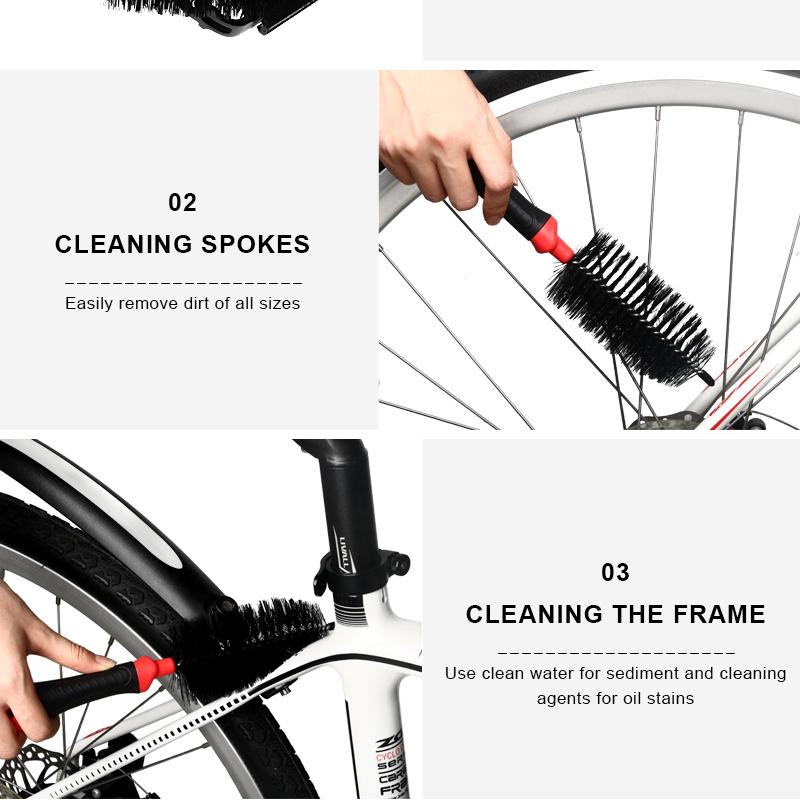 Kit di 3 spazzole per la pulizia della bicicletta, strumento per la pulizia della catena, spazzola per pneumatici per bici da corsa, kit di lavaggio rapido per la pulizia della bicicletta