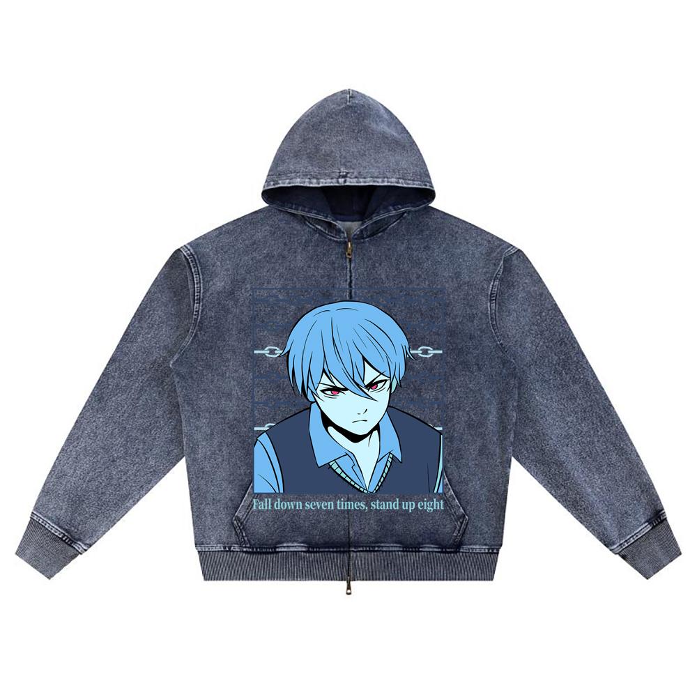 

DTG print Knitted Denim Zip-Up Hoodie anime streetwear 34 Brother Print Zipper Hoodies XL темно-синий