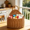 Woven Basket with Handle Rustic Storage Basket Wall Hanging Basket for Fruits Vegetables Snacks Home Farmhouse Kitchen Bathroom Bedroom Storage