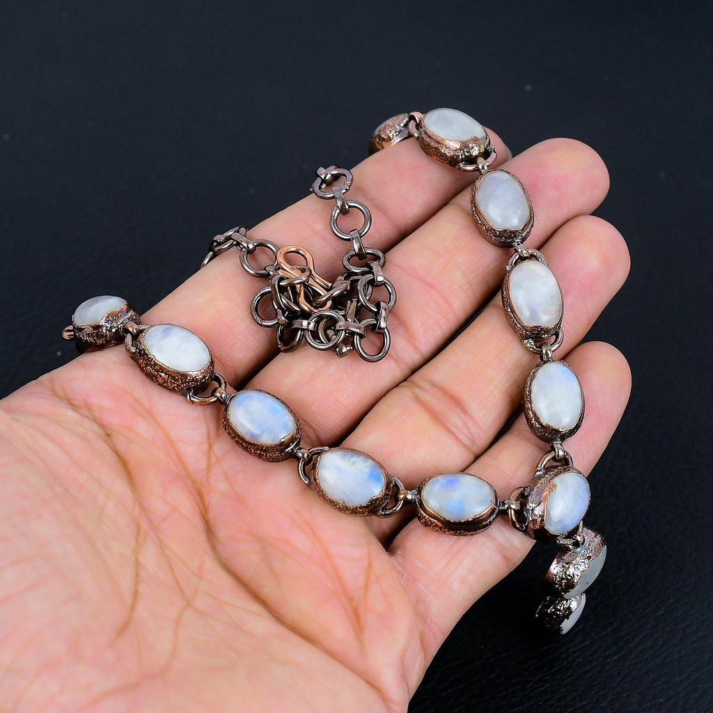 Rainbow Moonstone Gemstone Handmade Copper Electroformed Jewelry Beauteous Necklace For Love