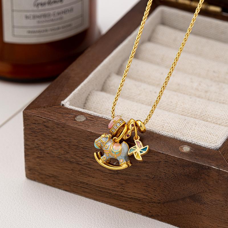 S911 enamel macaron DIY gold-plated rocking joy Trojan horse pendant necklace collarbone sweater necklace