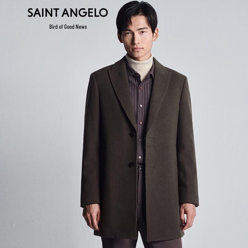 Baoxiniao Men's Business Formal Peak Lapel Wool Blend Overcoat