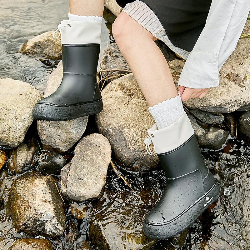 Rain Shoes Women's Fashion Wear Rain Waterproof Non-slip Soft Sole Student Short Rain Boots Velvet Warm Water Shoes