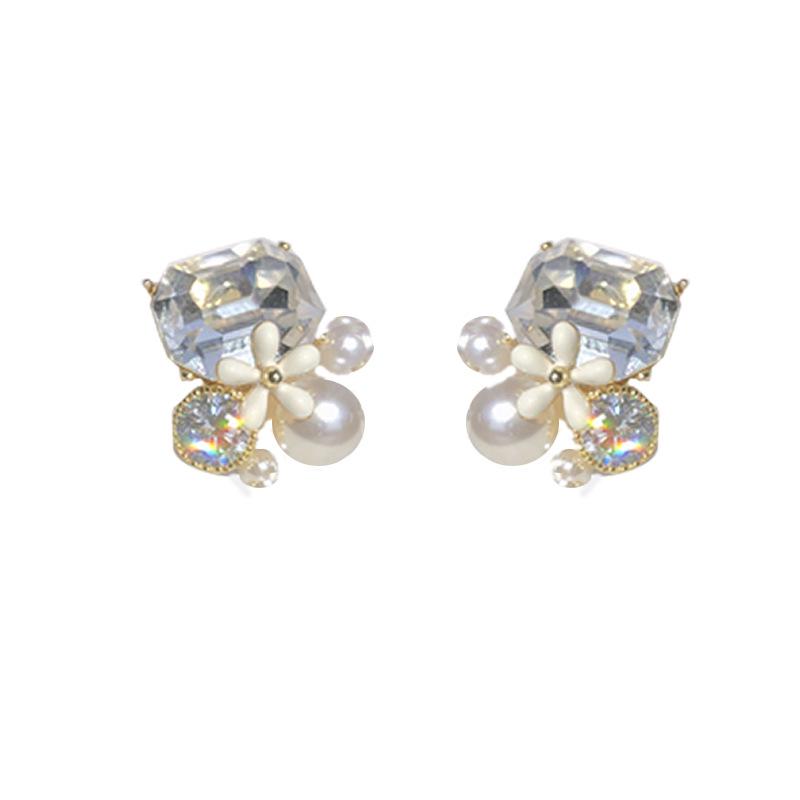 S925 Silver Needle Pearl & Rhinestone Flower Stud Earrings - Exquisite Women's Accessories