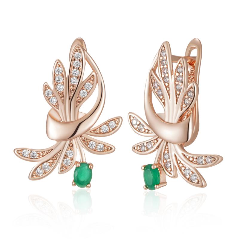 Зеленые натуральные циркониевые серьги-подвески для женщин, роскошные, цвета розового золота, с кристаллами, цветочные аксессуары, винтажные украшения