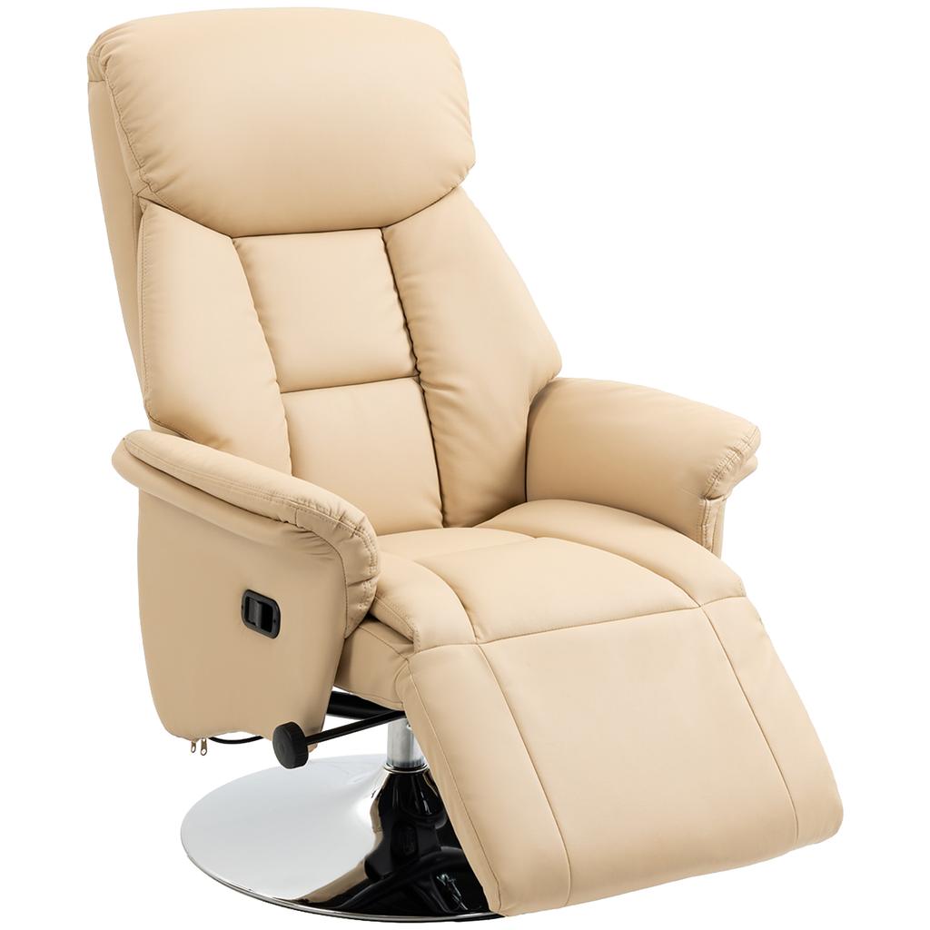 Adjustable Swivel Recliner, Manual Recliner Chair with Footrest, Padded Arms, PU Leather Upholstery, Beige