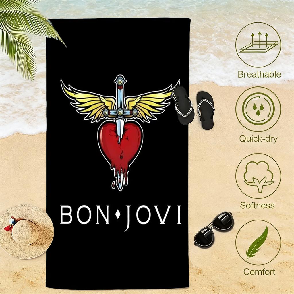 1pc B-Bon Jovi Winged Sword Pierced Bleeding Beach Towel Microfiber Quick Dry Bath Towel For Pool Beach Travel Rock Fans Gift