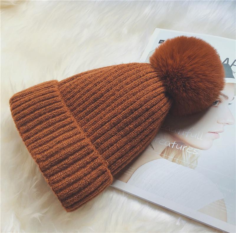 Hat Women's Winter Tide Fleece Thickened Ball Warm Knitted Wool Hat Autumn and Winter Fashion Cute Bag Hat