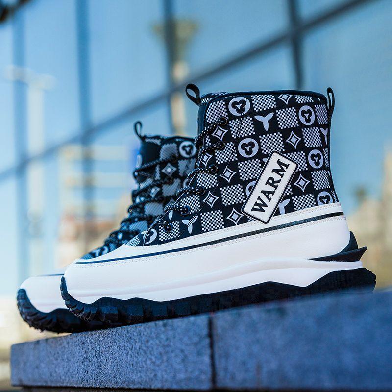 Cool Women's High-tops, Autumn and Winter Platform Shoes, Fleece Boots, Women's PU Leather Shoes, Snow Boots