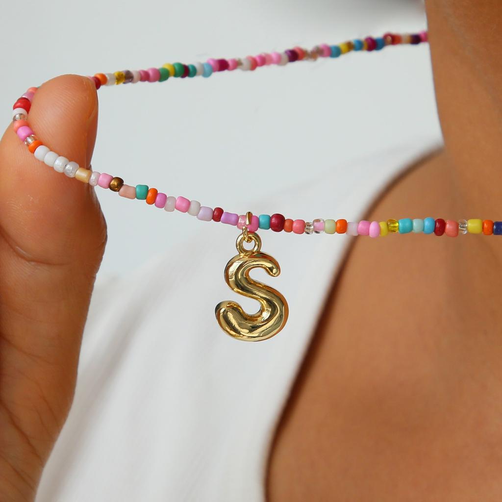 Colorful Beaded Letter Initial Necklace for Women Personalized Gold Color Alphabet Charm Handmade Boho Fashion Jewelry Gifts