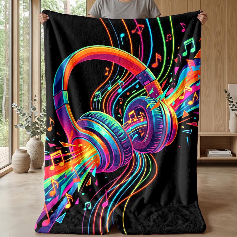 Music Headphones Neon Vibes Theme Blanket Lightweight Warm Flannel Blanket Decorative Throw Blanket for Home Decoration