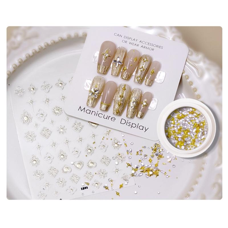 Vintage Nail Stickers Bronzing Gold Silver Nail Art Stickers Heart Nail Decals Nail Supply Nail Art Decoration for Women