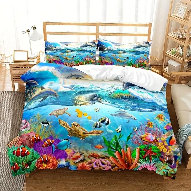 Starfish Shell Beach Ocean Bedding Three-Piece Quilt Cover Independent Station