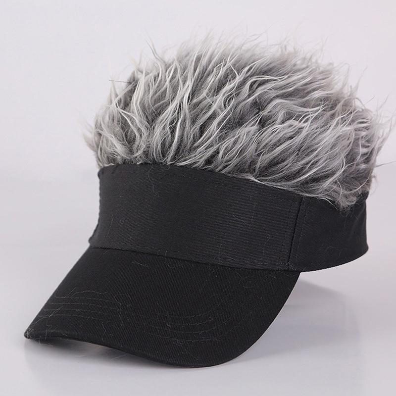 Unisex Casual Visor Hat Men Women Adjustable Sun Sunshade Hip Hop Baseball Cap With Spiked Hairs Wigs
