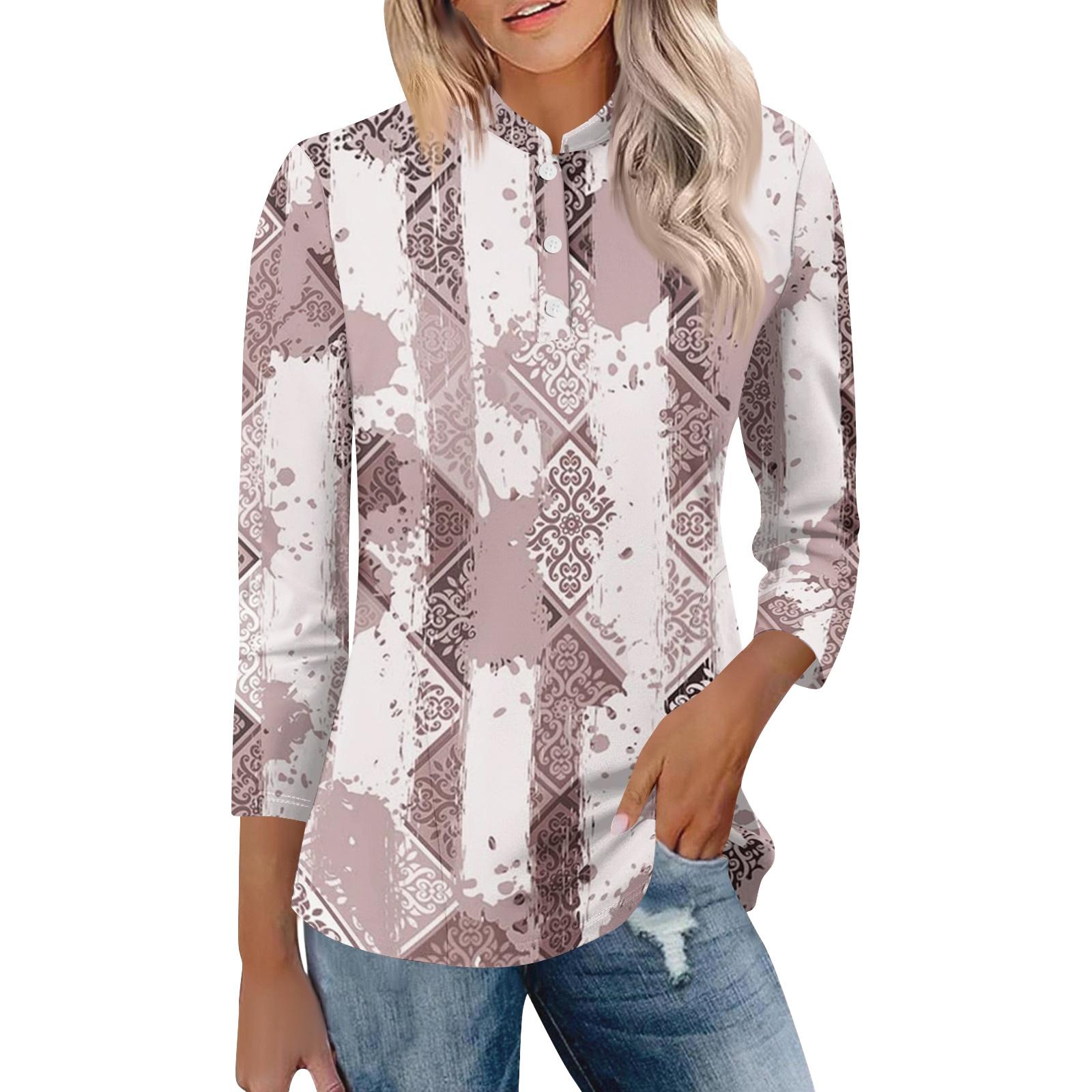 

Women s Casual Polo Collar Shirt Loose Fit Three Quarter Sleeve Pullover Top Lightweight Breathable Fabric Suitable for Everyday Wear XL кавовий