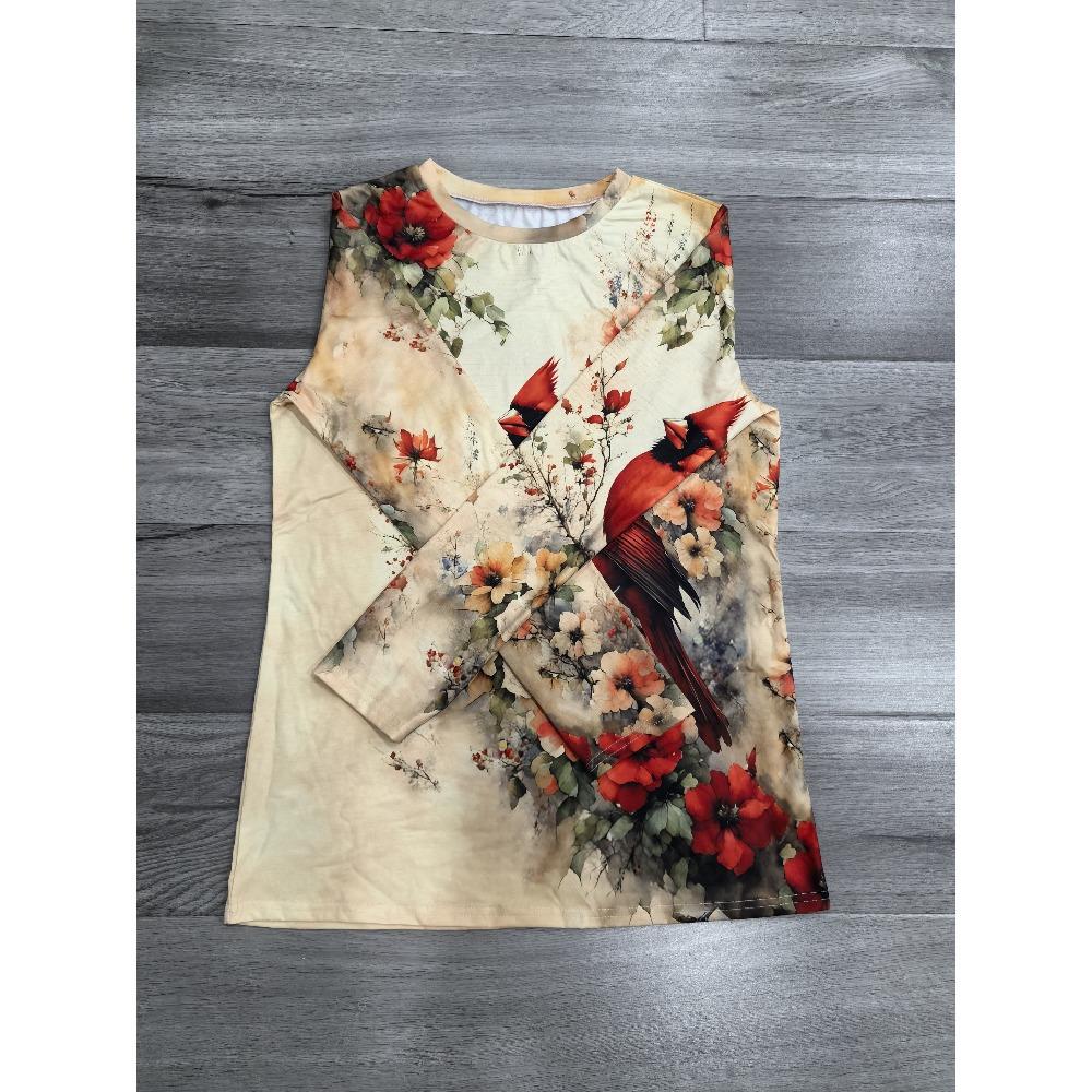 floral print crew neck T-shirt, casual long-sleeved top, suitable for spring and autumn, women's clothing