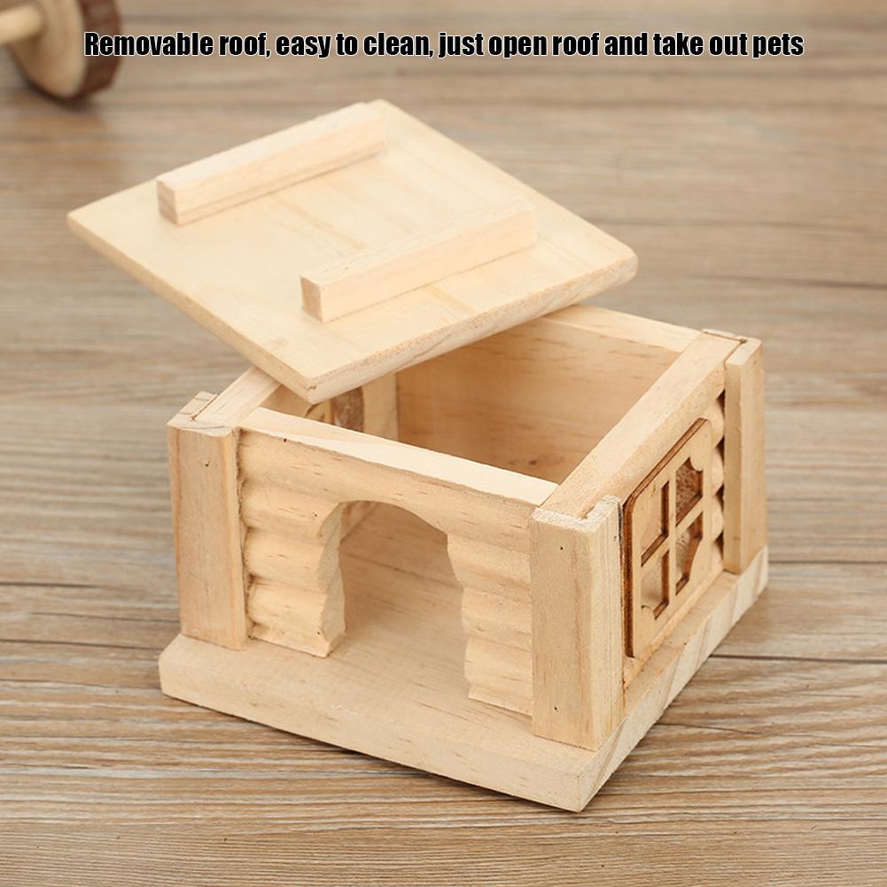 1Pc Natural Wooden Hamster House Flat Top Cabin Rat Hut Mouse Cage for Small Pet Toys