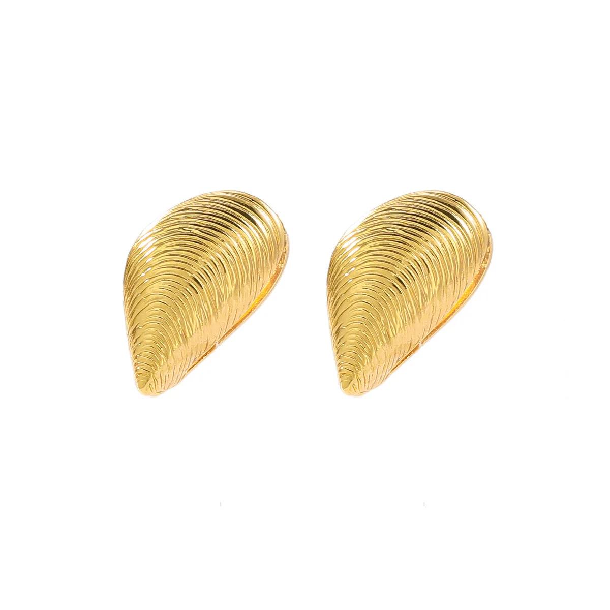 

New Trend Personality Design Shell Thread Hoop Earrings for Women Exaggerate Geometric Metal Stud Earrings Jewelry Accessories золотой