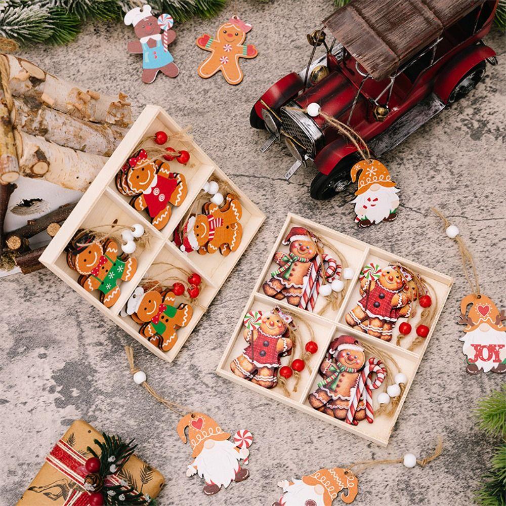 A set/12PCS Gingerbread Man Gnomes Wooden Pendants Home Table Decor for Home Xmas Tree Hanging Ornament New Year Gift