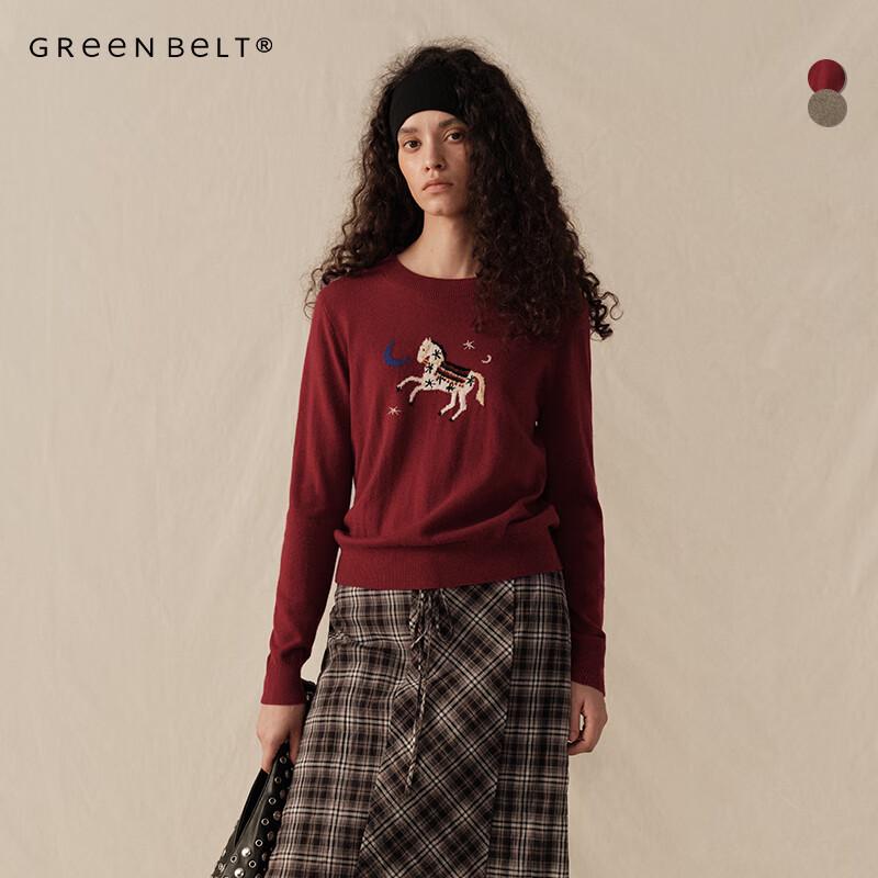 GREEN BELT Vintage Little Horse Jacquard Wool Sweater