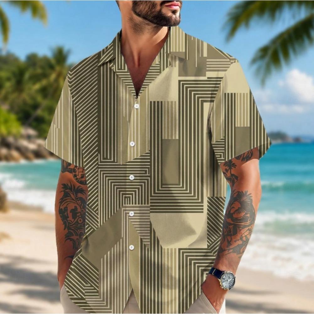 Men's Geometric Pattern 3D Print Shirt Button Up Shirt Casual Shirt Summer Shirt Short Sleeve Daily Vacation Clothing