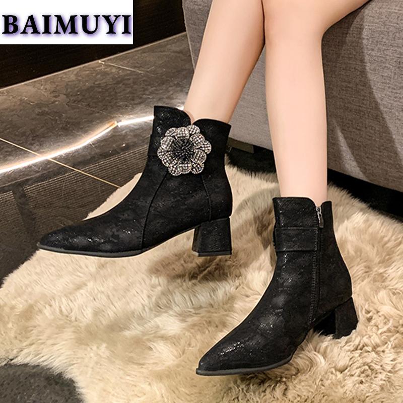 Crystal Flower Women Shoes Pointed Toe High Heels Ankle Boots 2025 Trend Sexy Luxury Prom Zipper Pumps New Chelsea Botas Mujer
