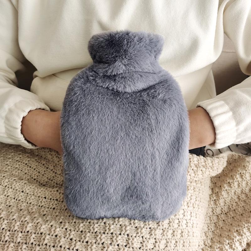 Dual-Plug Plush Hot Water Bottle with PVC Liner
