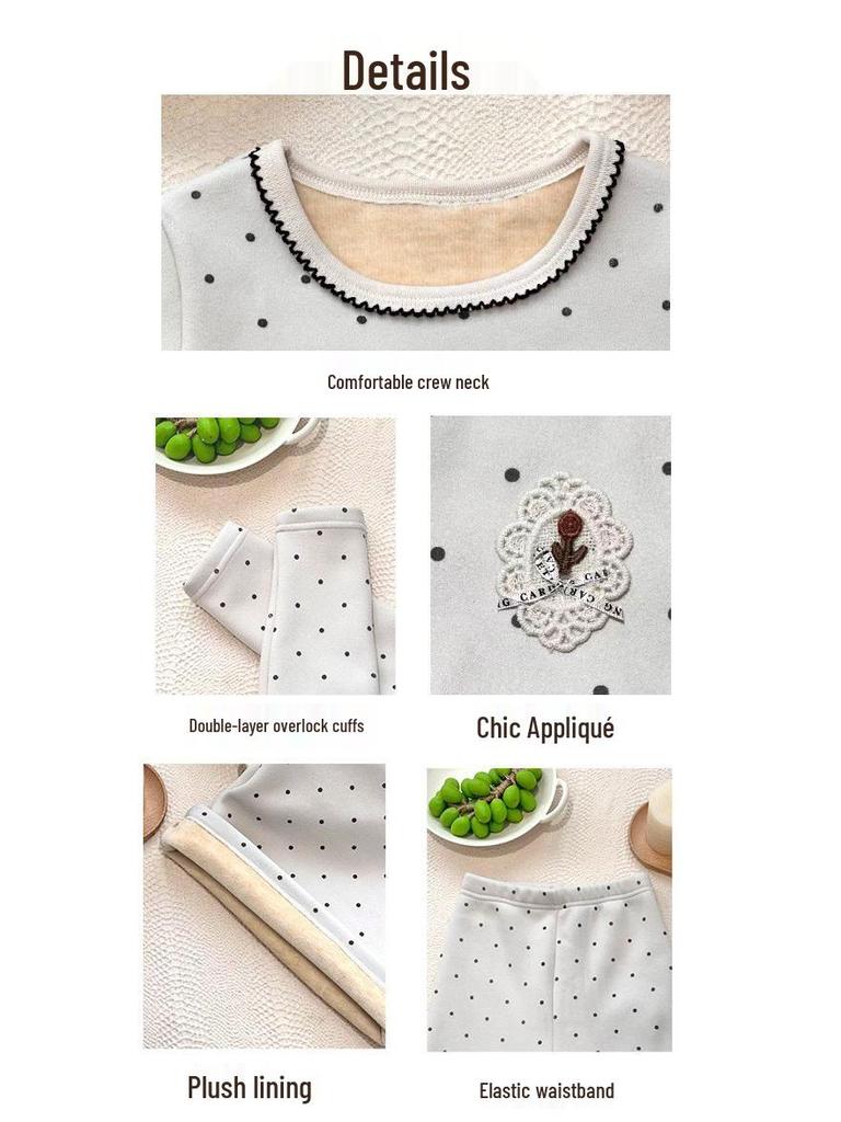 Girls' 2025 Winter Pajama Set: Korean-Style Floral, Fleece-Lined, Comfortable Home Wear