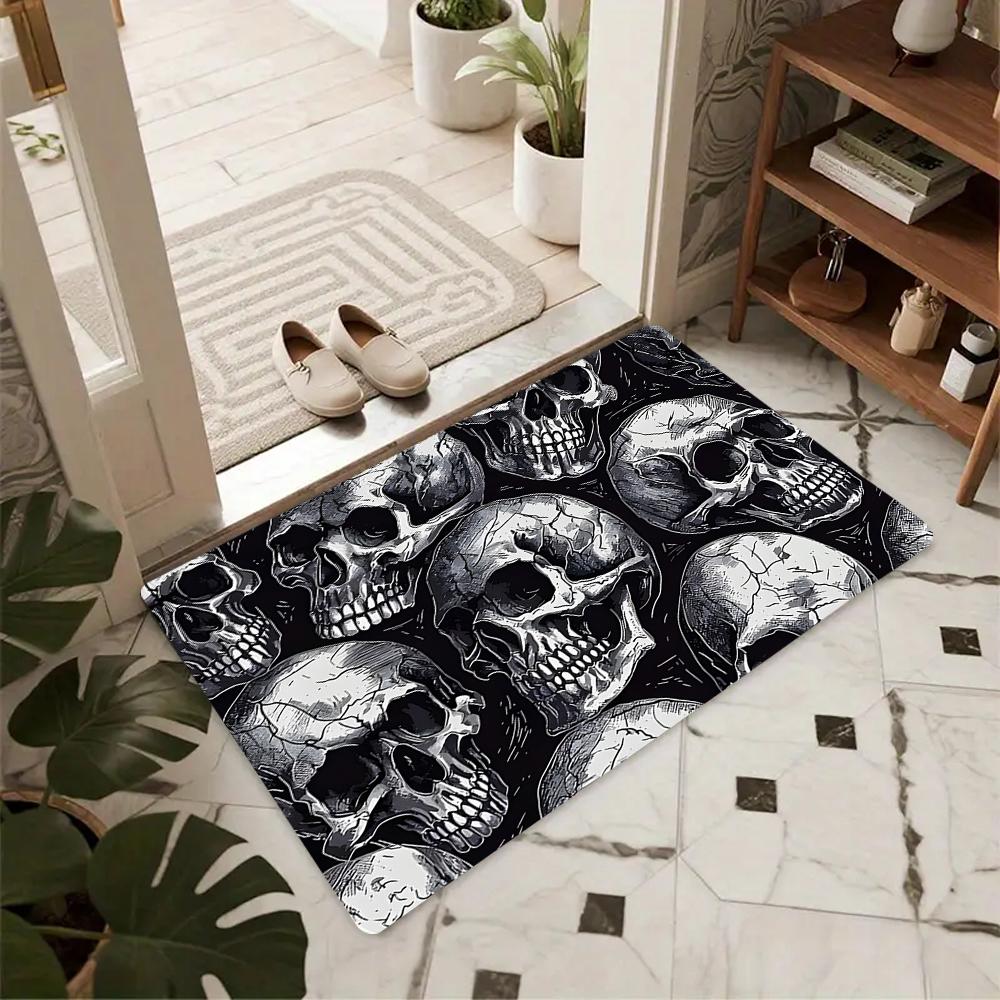 Gothic Dark Skull Pattern Door Mat Non-slip Absorbent Entryway Rug Modern Home Decor Carpet for Bedroom Porch Kitchen
