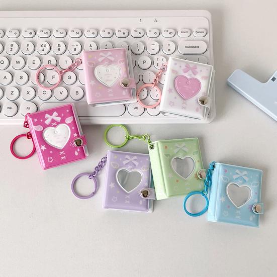 Love Heart Small Photo Album Keychain 32 Pockets Hollow Photocard Binder for 2 Inch Photo Mini Photo Card Book Holder for