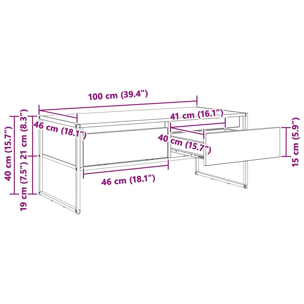 Coffee Table Reclaimed Wood Look 100 x 46 x 40 cm Wood Based Material